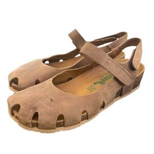 Bionatura Mary Jane‎ Solo Cork Sandals Distressed Brown Leather Comfort Size 38